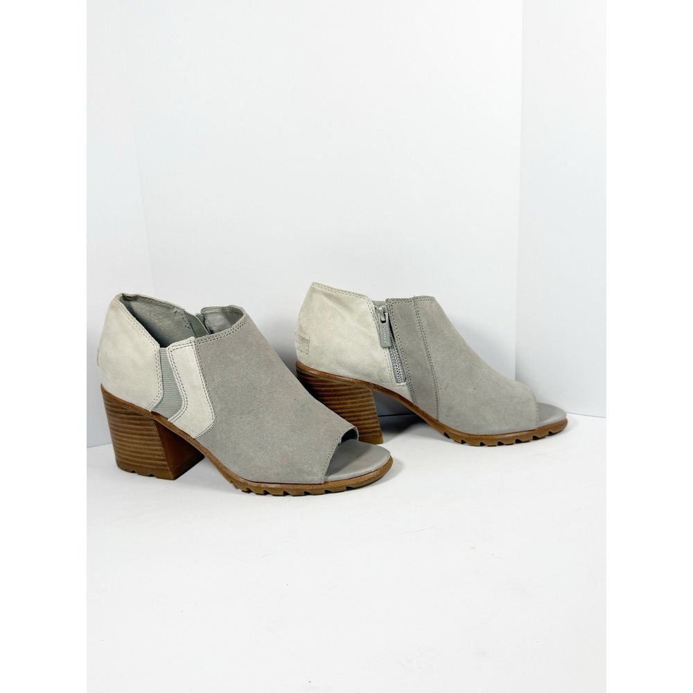 Sorel Nadia Peep Toe Bootie Suede Leather Block Heel Chunky Boho Gray Size 9.5 - Picture 3 of 14